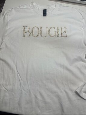 White "BOUGIE" Embellished Graphic Tee